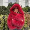 Red Faux Fur Oversized Jacket for women - Beniz Kloset