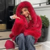 Red Faux Fur Oversized Jacket for women - Beniz Kloset