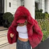 Red Faux Fur Oversized Jacket for women - Beniz Kloset