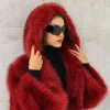 Red Faux Fur Oversized Jacket for women - Beniz Kloset