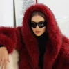 Red Faux Fur Oversized Jacket for women - Beniz Kloset