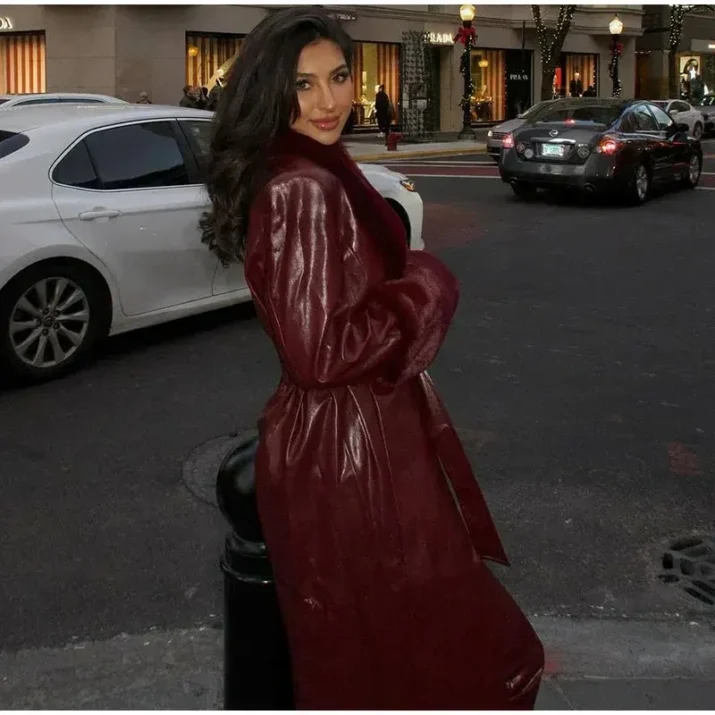 Glossy burgundy coat