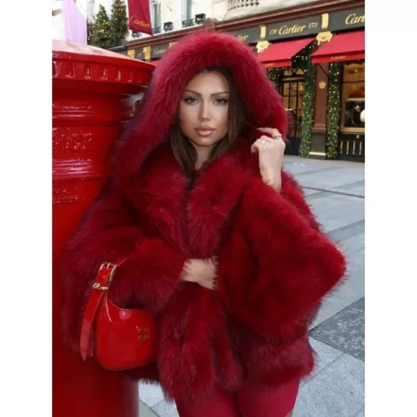 Red Faux Fur Oversized Jacket
