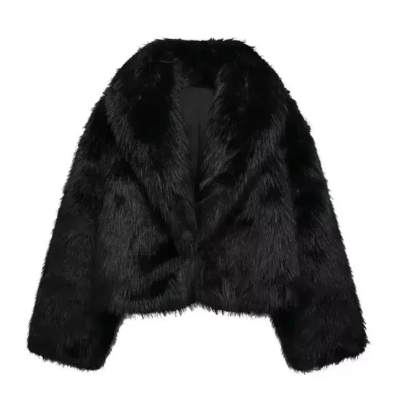 Black Cropped Faux Fur Jacket - Beniz Kloset