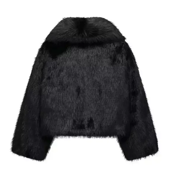 Black Cropped Faux Fur Jacket - Beniz Kloset