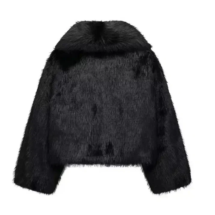 Black Cropped Faux Fur Jacket - Beniz Kloset