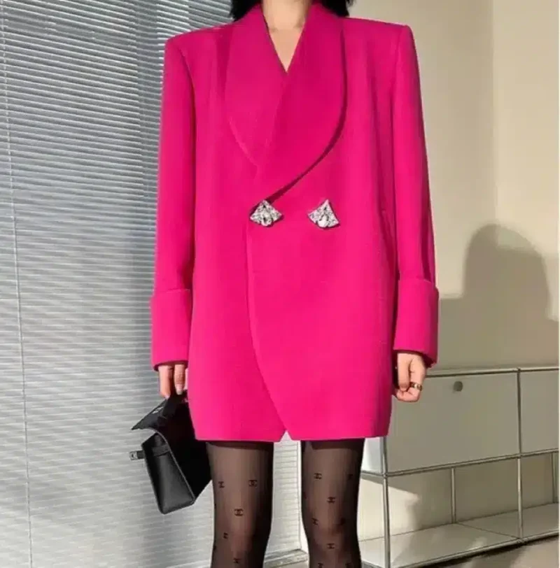 Fuchsia Embellished Oversized Blazer - Beniz Kloset