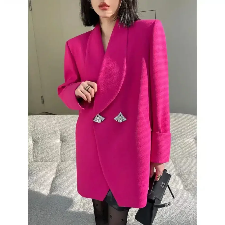 Fuchsia Embellished Oversized Blazer - Beniz Kloset