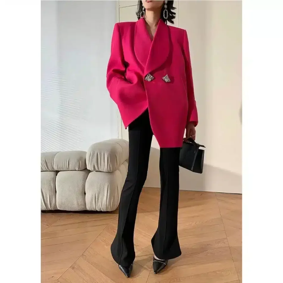 Fuchsia Embellished Oversized Blazer - Beniz Kloset