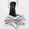 Silver gray pointed-toe stiletto statement bow