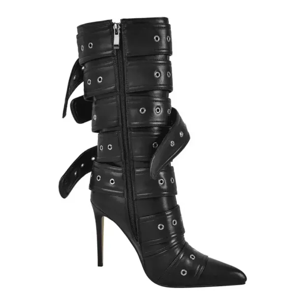 Buckled Stiletto Boots in black for women - Beniz Kloset
