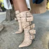 Buckled Stiletto Boots in nude for women - Beniz Kloset