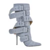 Buckled Stiletto Boots in denim for women - Beniz Kloset