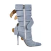 Buckled Stiletto Boots in denim for women - Beniz Kloset