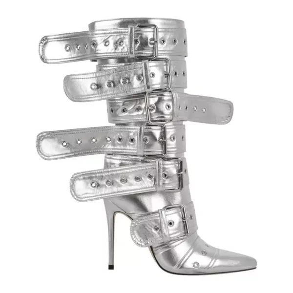 Buckled Stiletto Boots in silver for women - Beniz Kloset