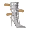 Buckled Stiletto Boots in silver for women - Beniz Kloset