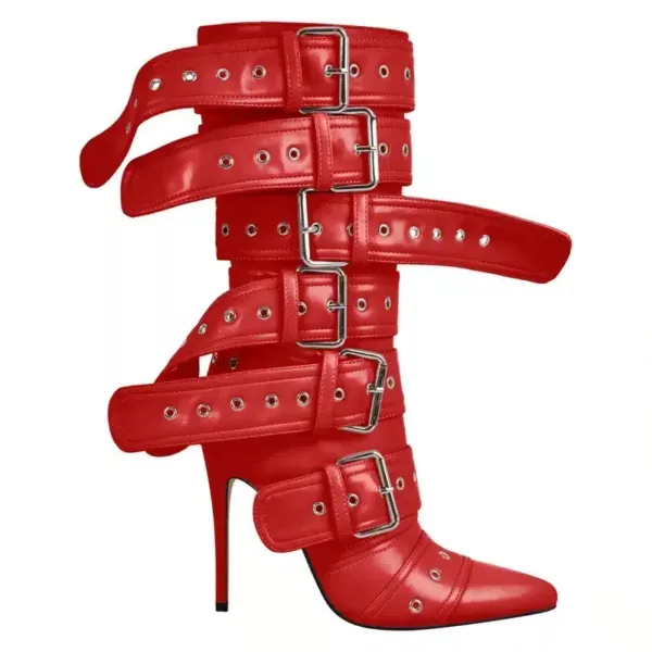 Buckled Stiletto Boots in red for women - Beniz Kloset