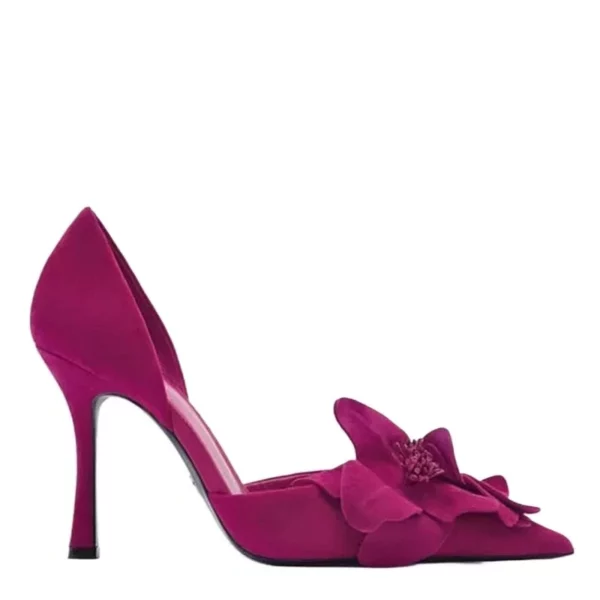 Floral Pointed Toe Pumps in Fuchsia