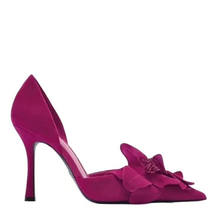 Floral Pointed Toe Pumps in Fuchsia