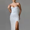 3D Floral High Neck Dress in white beniz kloset online shop