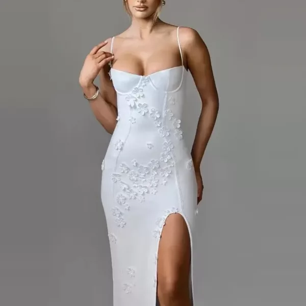 3D Floral High Neck Dress in white beniz kloset online shop