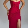 3D Floral High Neck Dress in red beniz kloset online shop