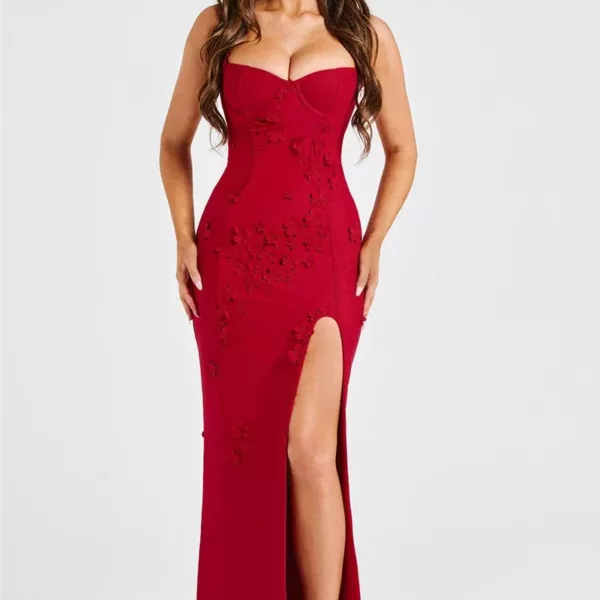 3D Floral High Neck Dress in red beniz kloset online shop