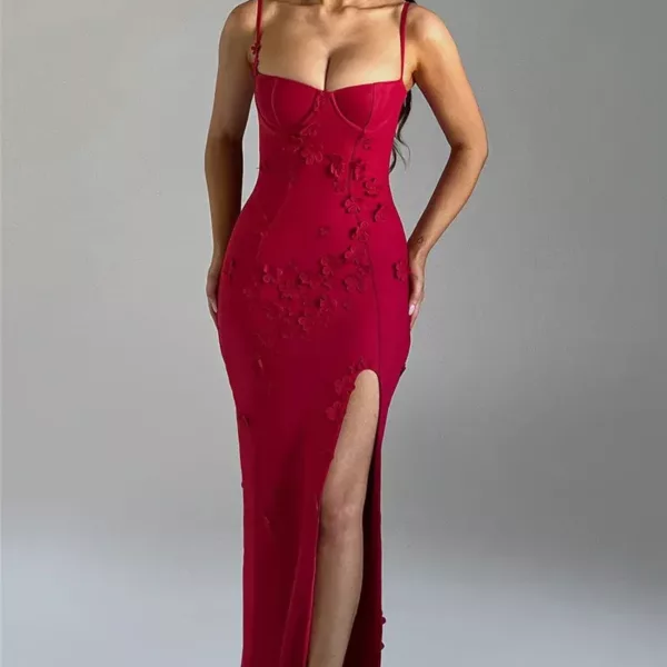 3D Floral High Neck Dress in red beniz kloset online shop