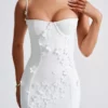 3D Floral High Neck Dress in white beniz kloset online shop