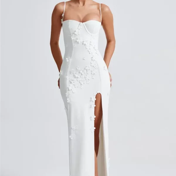 3D Floral High Neck Dress in white beniz kloset online shop