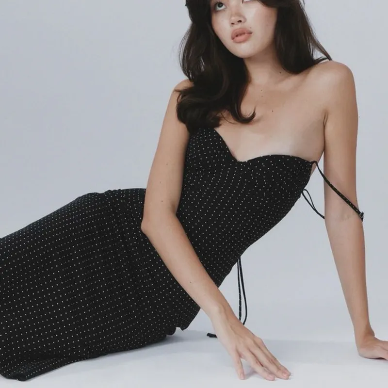 Dotted Spaghetti Strap Midi Dress