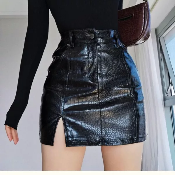 Croc Faux Leather Mini Skirt- Beniz Kloset- Shop women clothing online