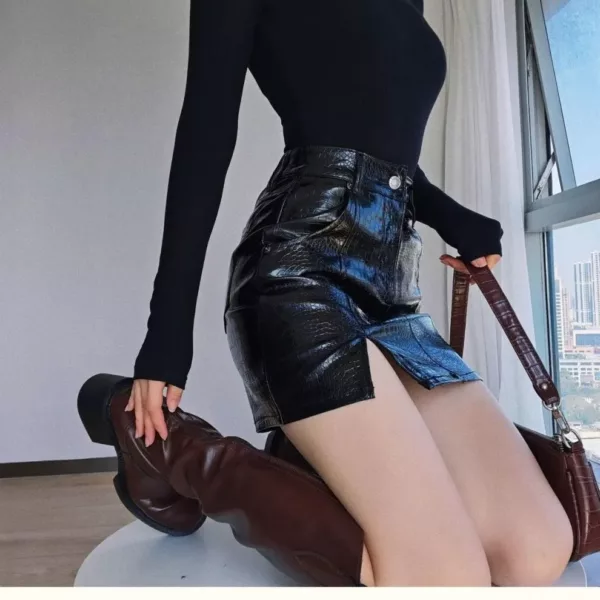 Croc Faux Leather Mini Skirt- Beniz Kloset- Shop women clothing online