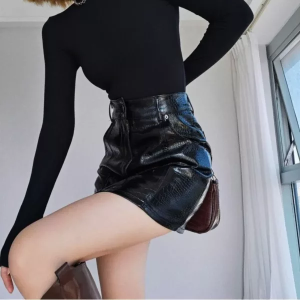 Croc Faux Leather Mini Skirt- Beniz Kloset- Shop women clothing online