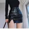Croc Faux Leather Mini Skirt- Beniz Kloset- Shop women clothing online