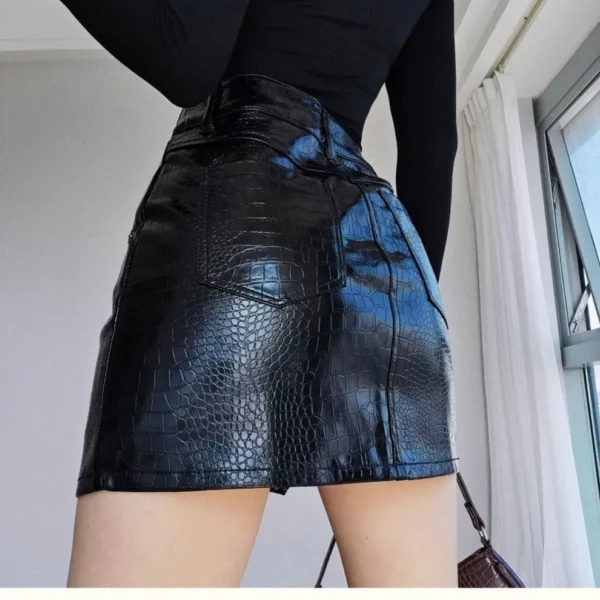 Croc Faux Leather Mini Skirt- Beniz Kloset- Shop women clothing online