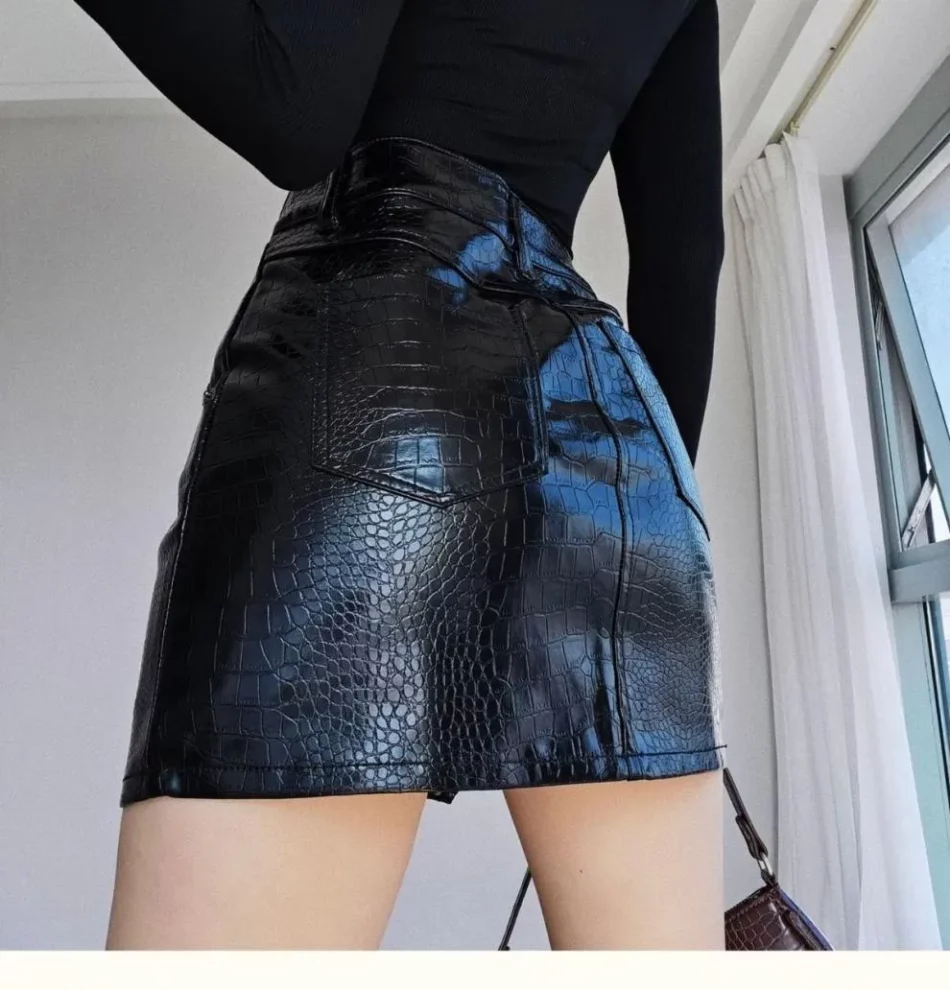 Croc Faux Leather Mini Skirt- Beniz Kloset- Shop women clothing online