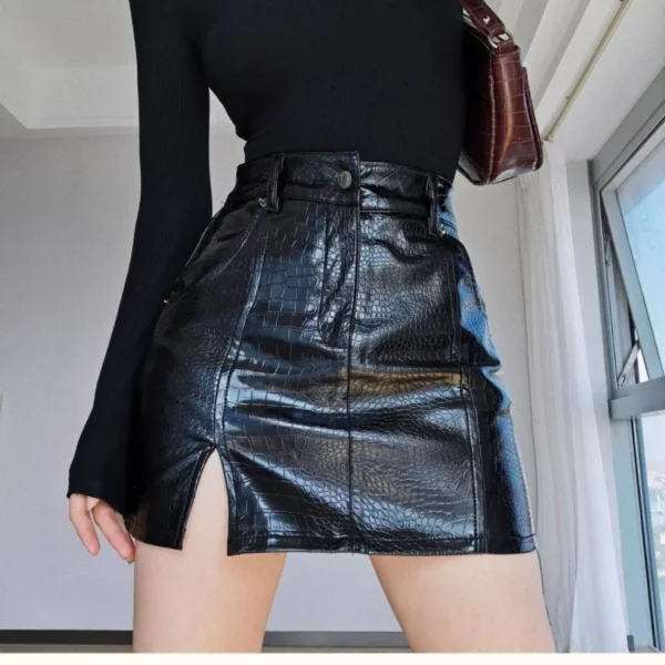 Croc Faux Leather Mini Skirt- Beniz Kloset- Shop women clothing online