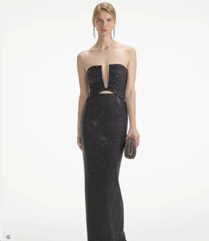 Crystal Studded Plunge Gown - Beniz Kloset Online Shop