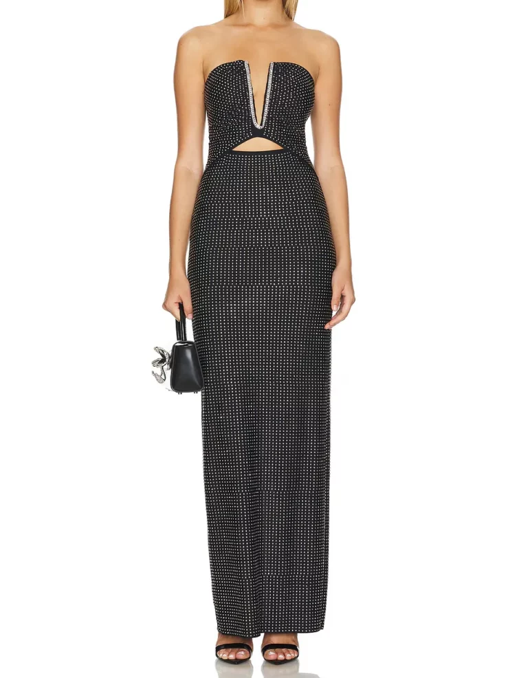 Crystal Studded Plunge Gown - Beniz Kloset Online Shop