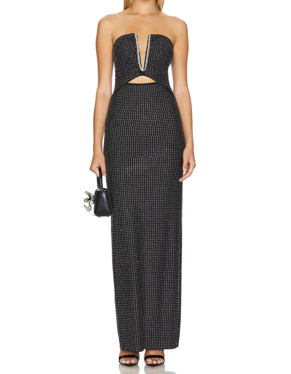 Crystal Studded Plunge Gown - Beniz Kloset Online Shop