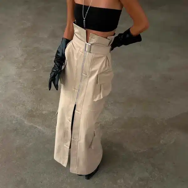 High-Waisted Utility Long Skirt - Beniz Kloset