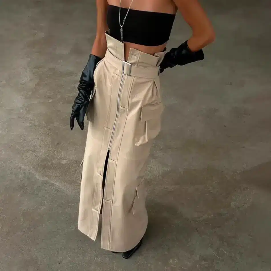 High-Waisted Utility Long Skirt - Beniz Kloset
