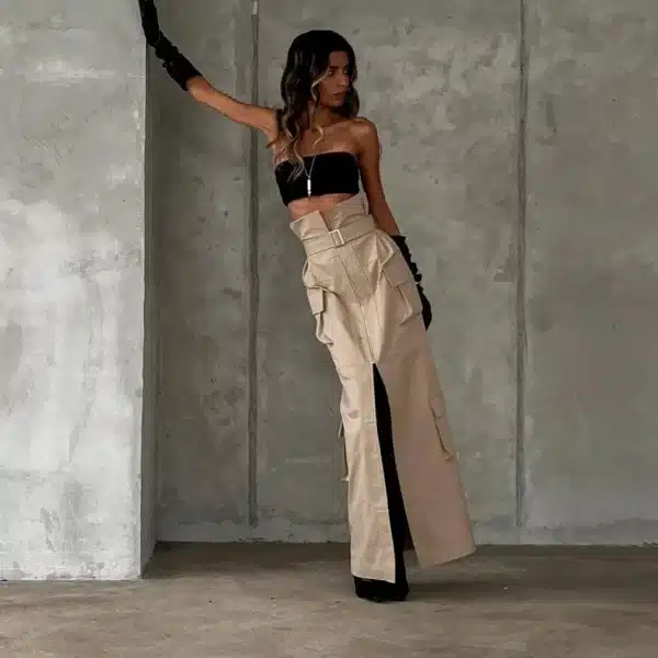 High-Waisted Utility Long Skirt - Beniz Kloset