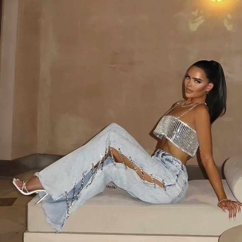Lace-Up Side Wide-Leg Jeans - Beniz Kloset- Shop women clothing