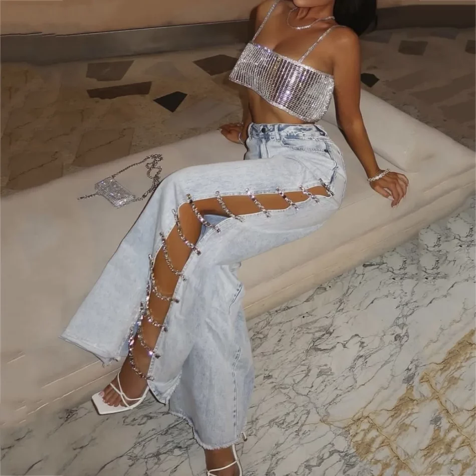 Lace-Up Side Wide-Leg Jeans - Beniz Kloset- Shop women clothing