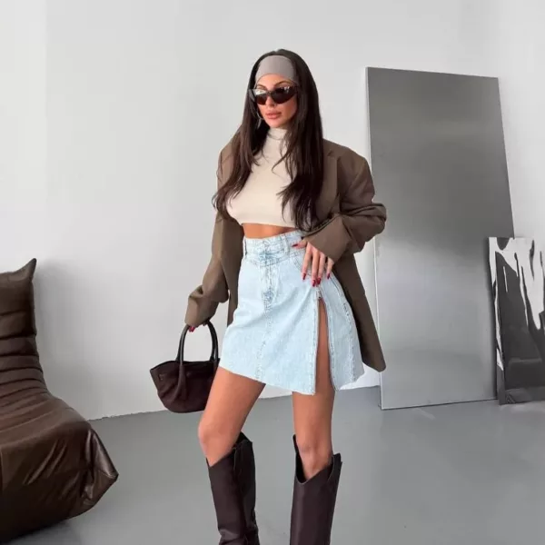 Asymmetrical Denim Mini Skirt - Beniz Kloset