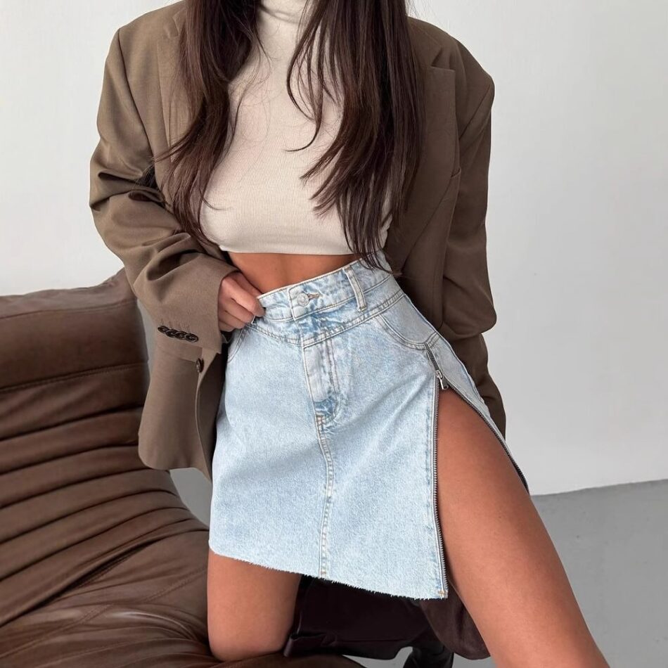 Asymmetrical Denim Mini Skirt - Beniz Kloset
