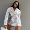 Pastel Floral Blazer Skort Set - Beniz Kloset- Shop women clothing online