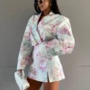 Pastel Floral Blazer Skort Set - Beniz Kloset- Shop women clothing online
